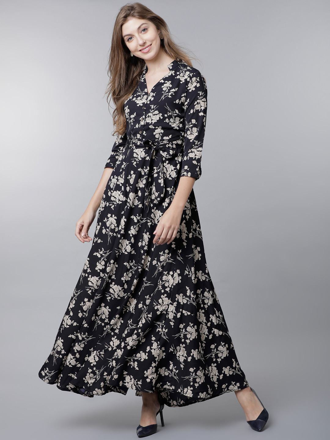 

Tokyo Talkies Women Navy Blue Printed Maxi Dress