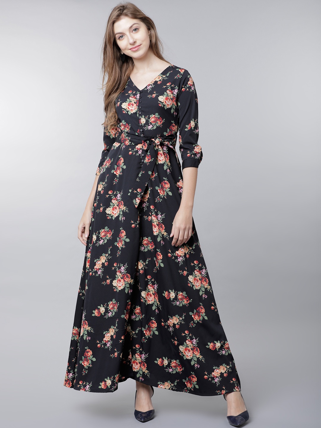 

Tokyo Talkies Women Navy Blue Printed Maxi Dress