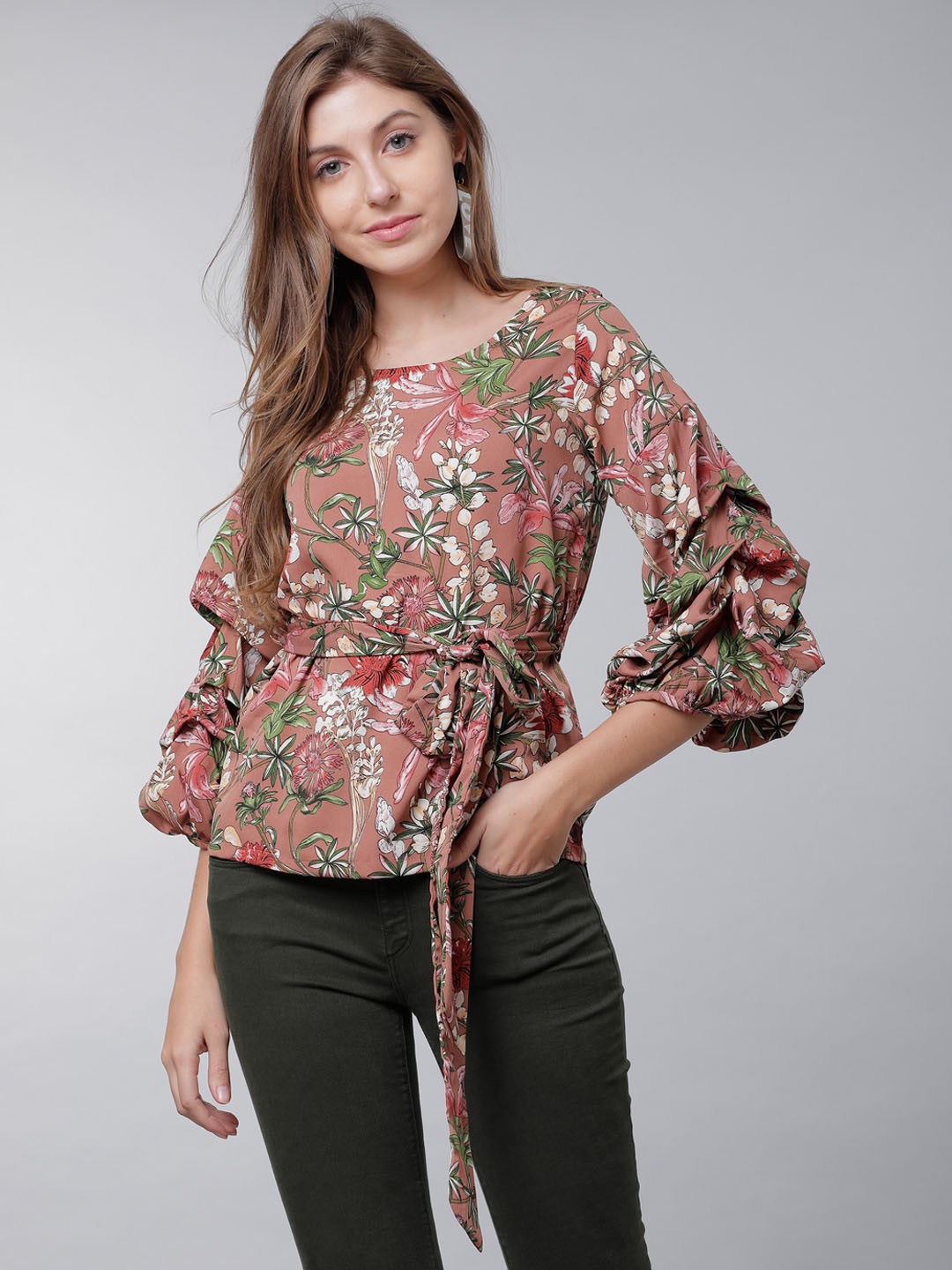 

Tokyo Talkies Women Pink Printed Cinched Waist Top