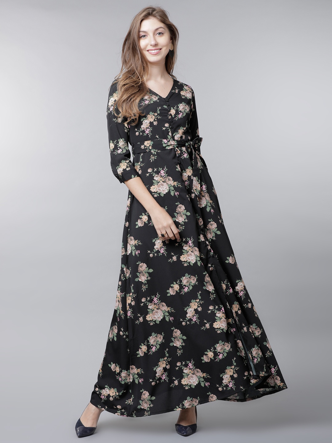 

Tokyo Talkies Women Black Printed Maxi Dress