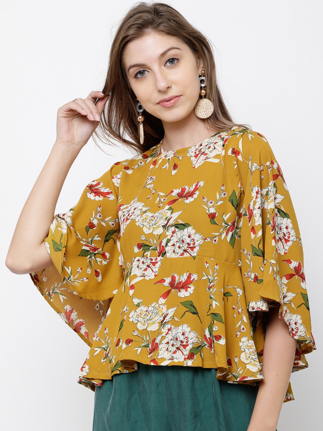 

Tokyo Talkies Women Mustard Printed Peplum Top
