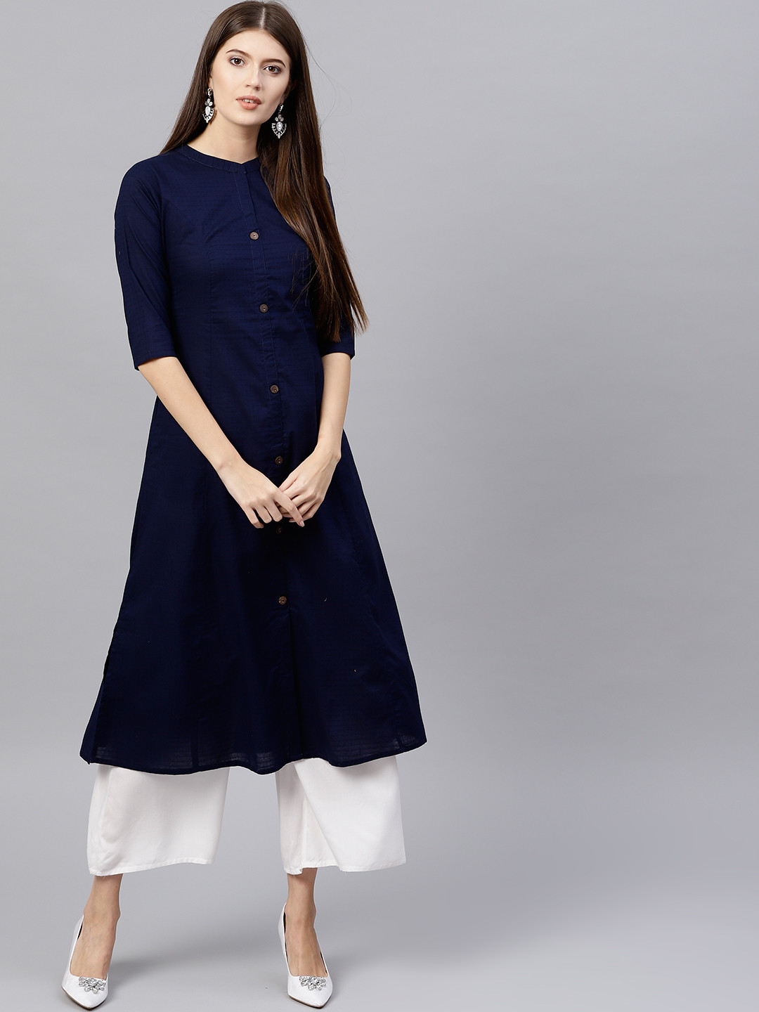 

GERUA Women Navy Blue Woven Design A-line Kurta