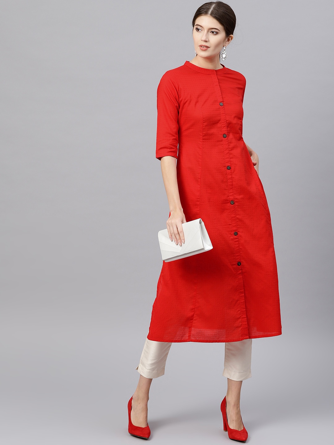 

GERUA Women Red Solid A-line Kurta