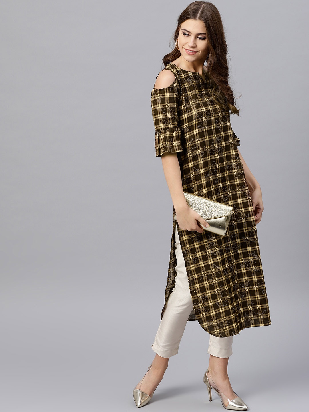 

GERUA Women Brown & Beige Checked Straight Kurta