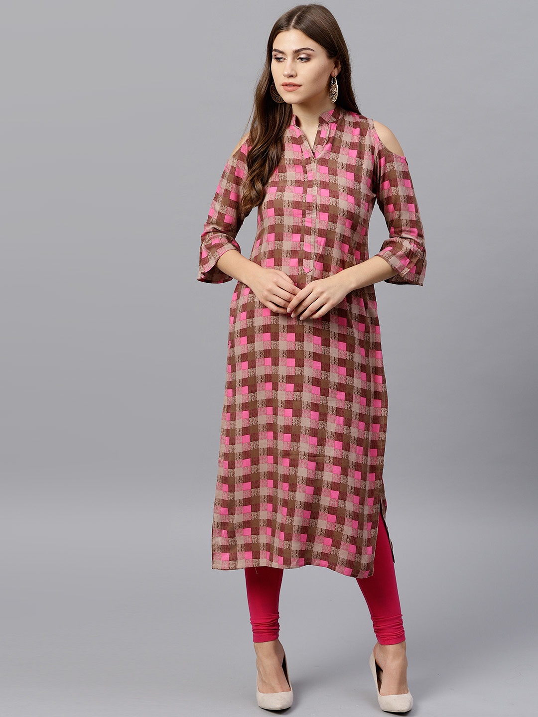 

Gerua By Libas Women Pink Brown Checked Straight Kurta