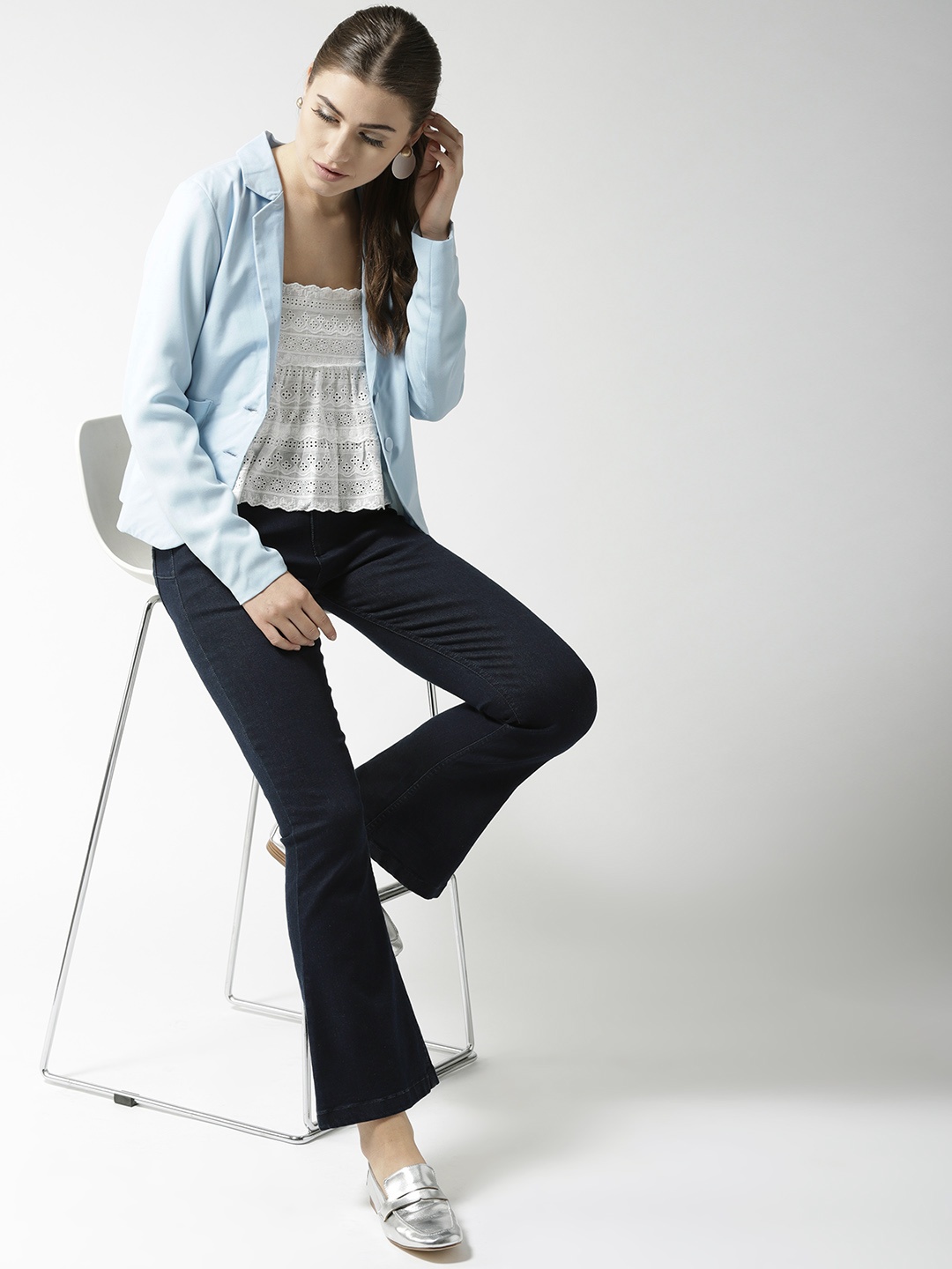 

QUIERO Women Blue Solid Single-Breasted Casual Blazer