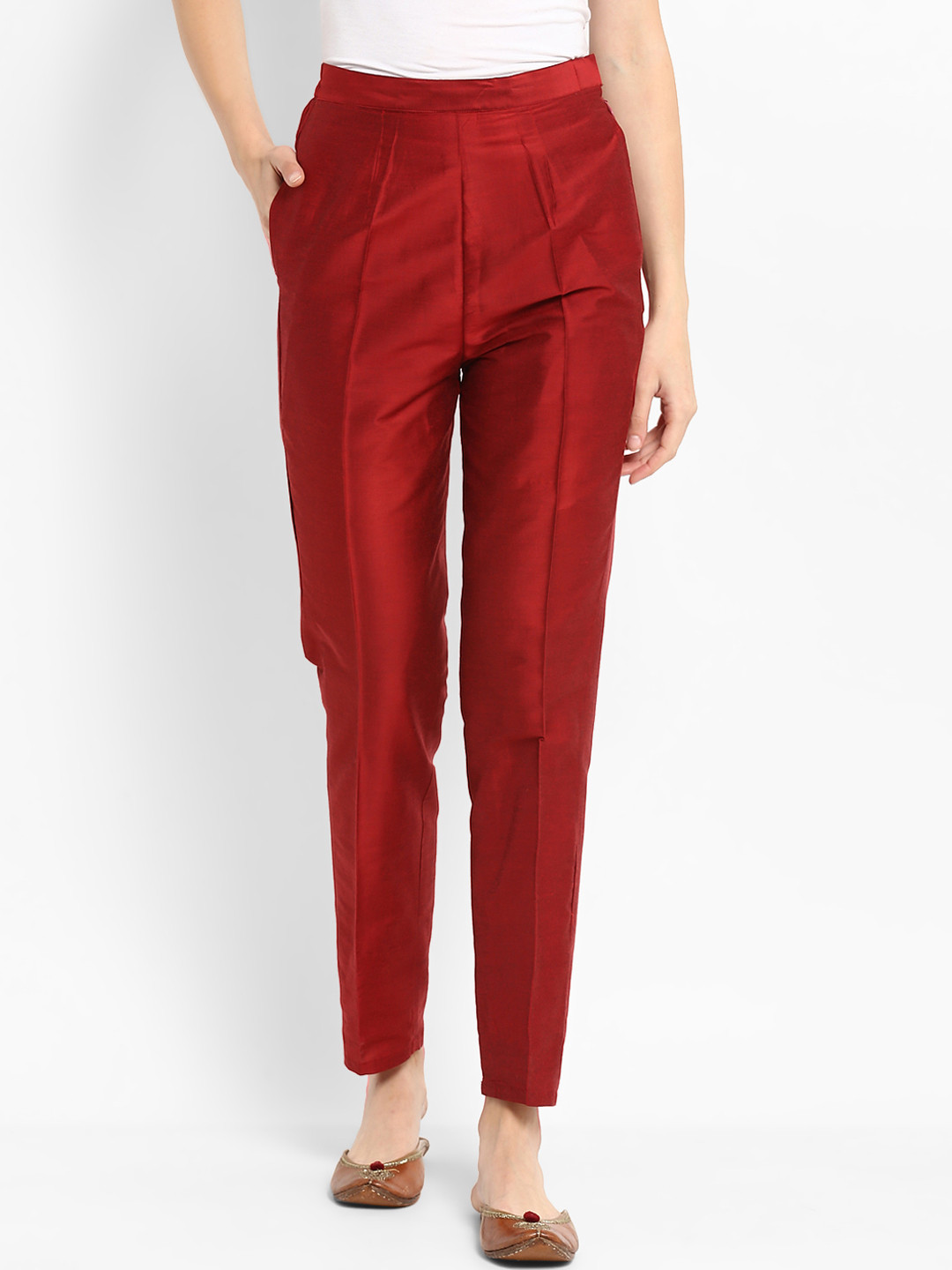 

Abhishti Women Maroon Regular Fit Solid Regular Trousers
