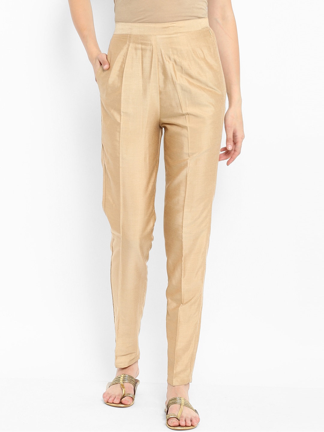 

Abhishti Women Regular Fit Solid Straight Trousers, Beige