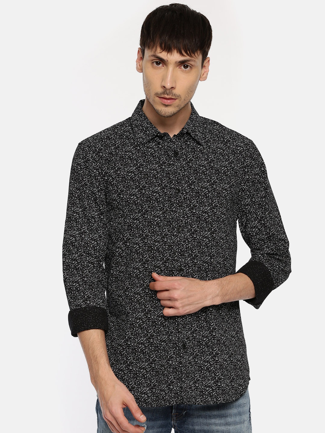 

Jack & Jones Men Black Slim Fit Printed Casual Shirt