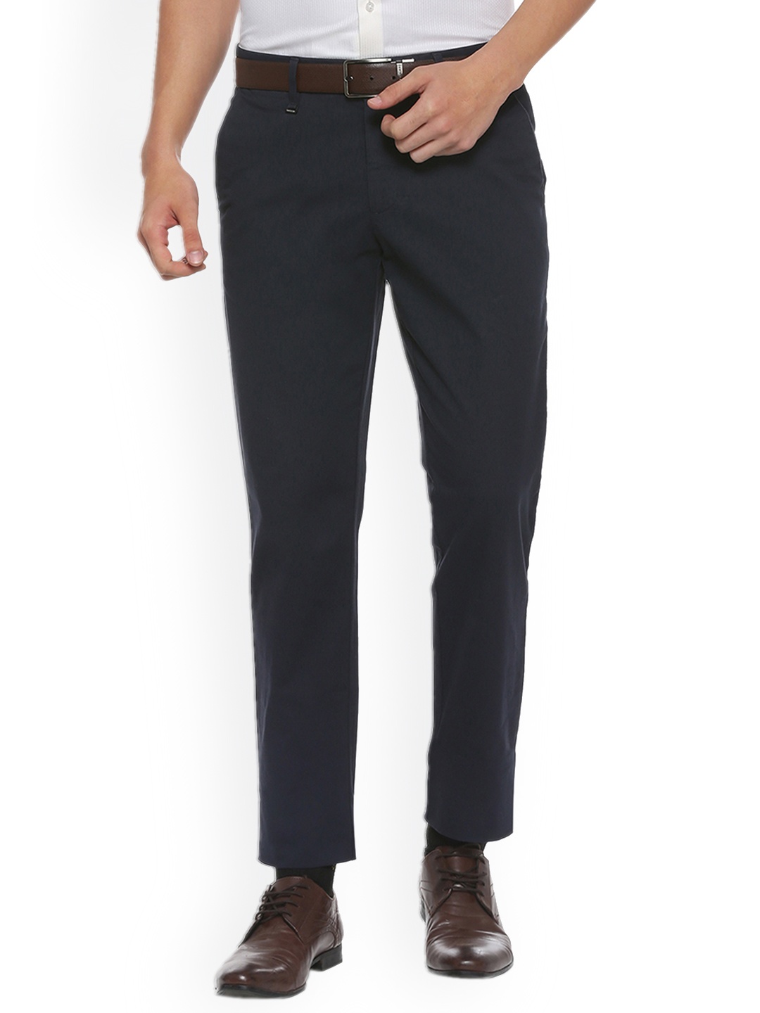 

Van Heusen Men Navy Blue Slim Fit Self Design Formal Trousers