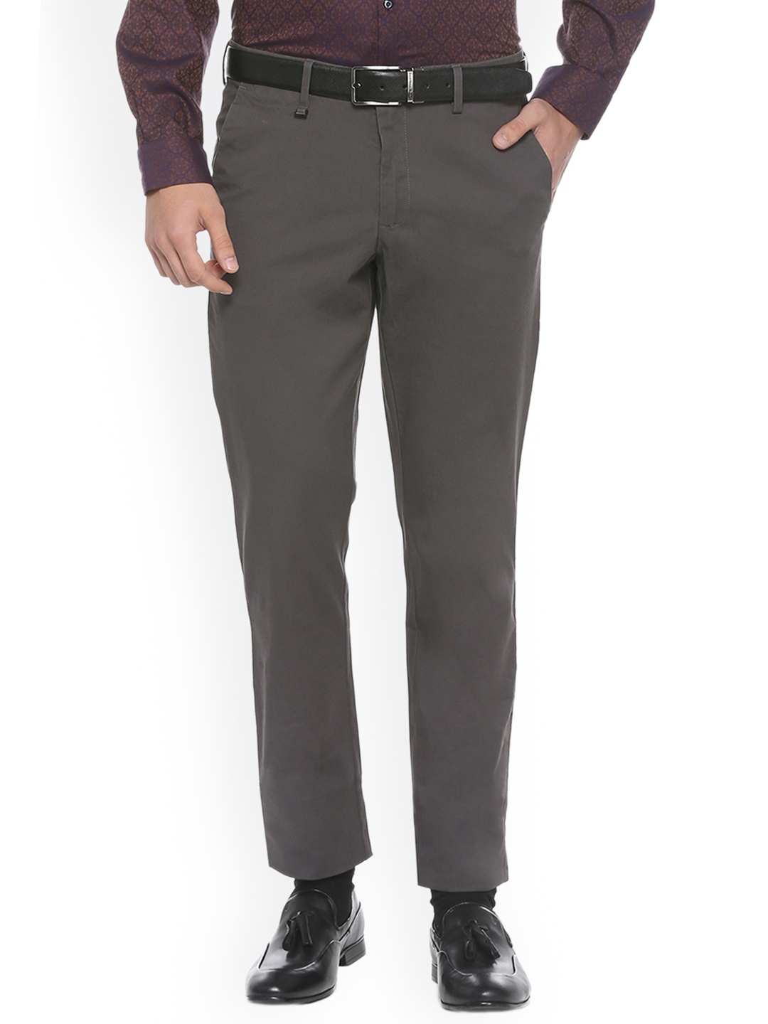 

Van Heusen Men Grey Slim Fit Self Design Chinos