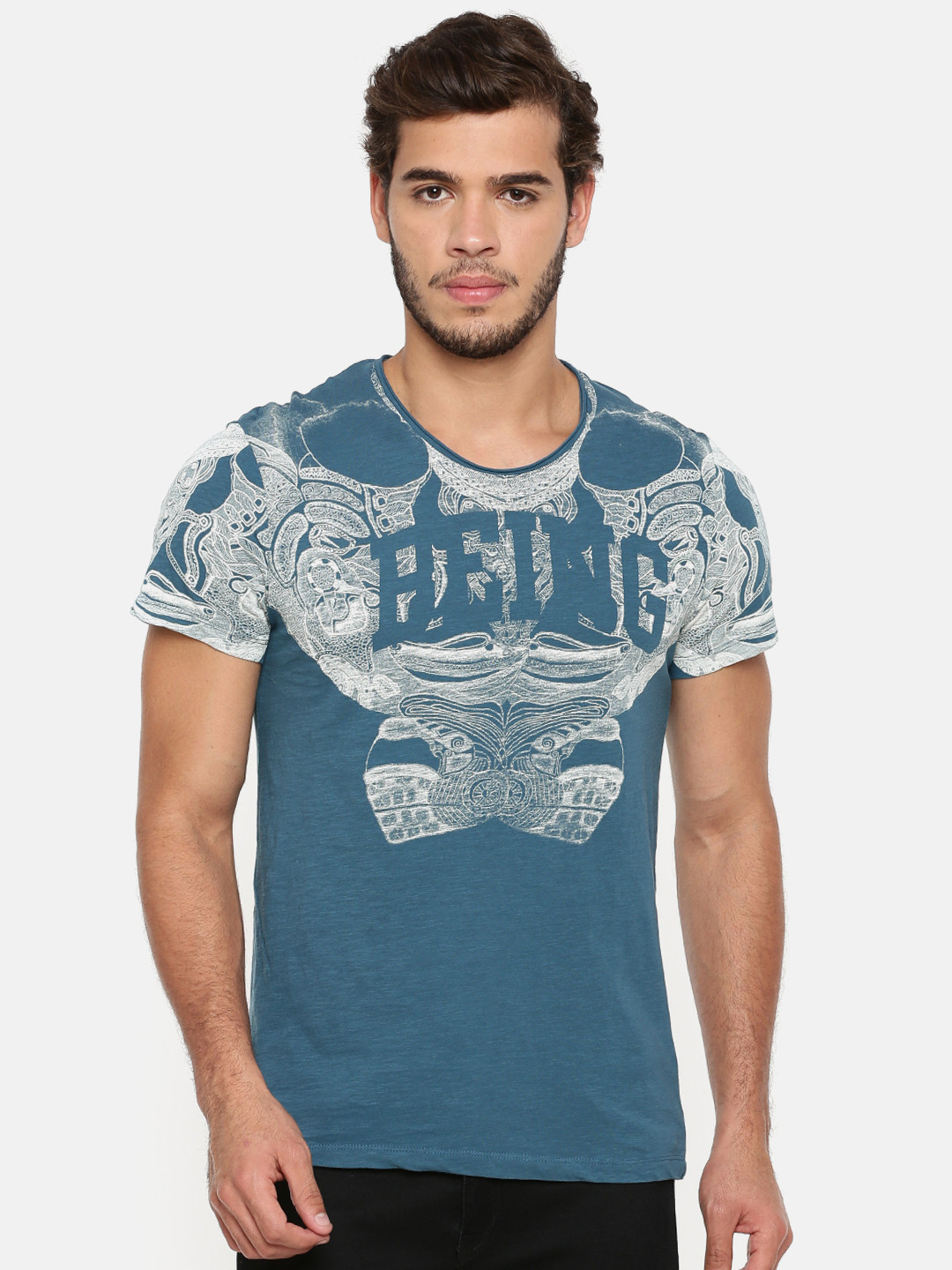 

Being Human Men Teal Printed Round Neck Pure Cotton T-shirt
