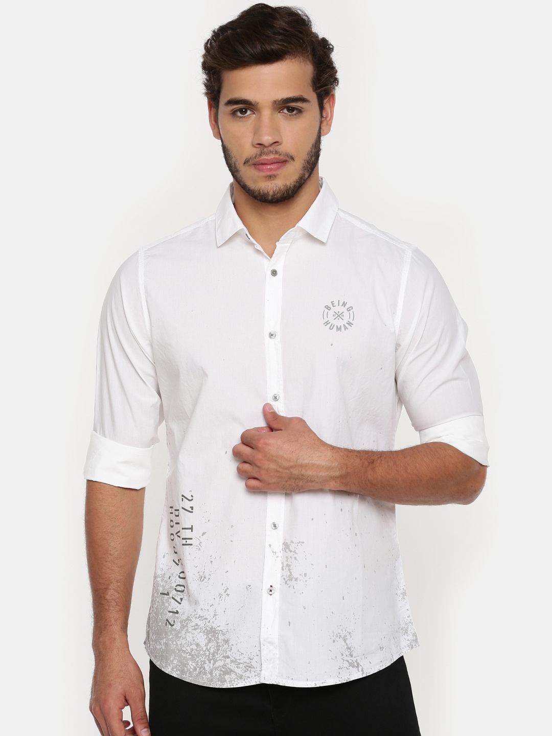 

Being Human Men White Slim Fit Printed Casual Shirt