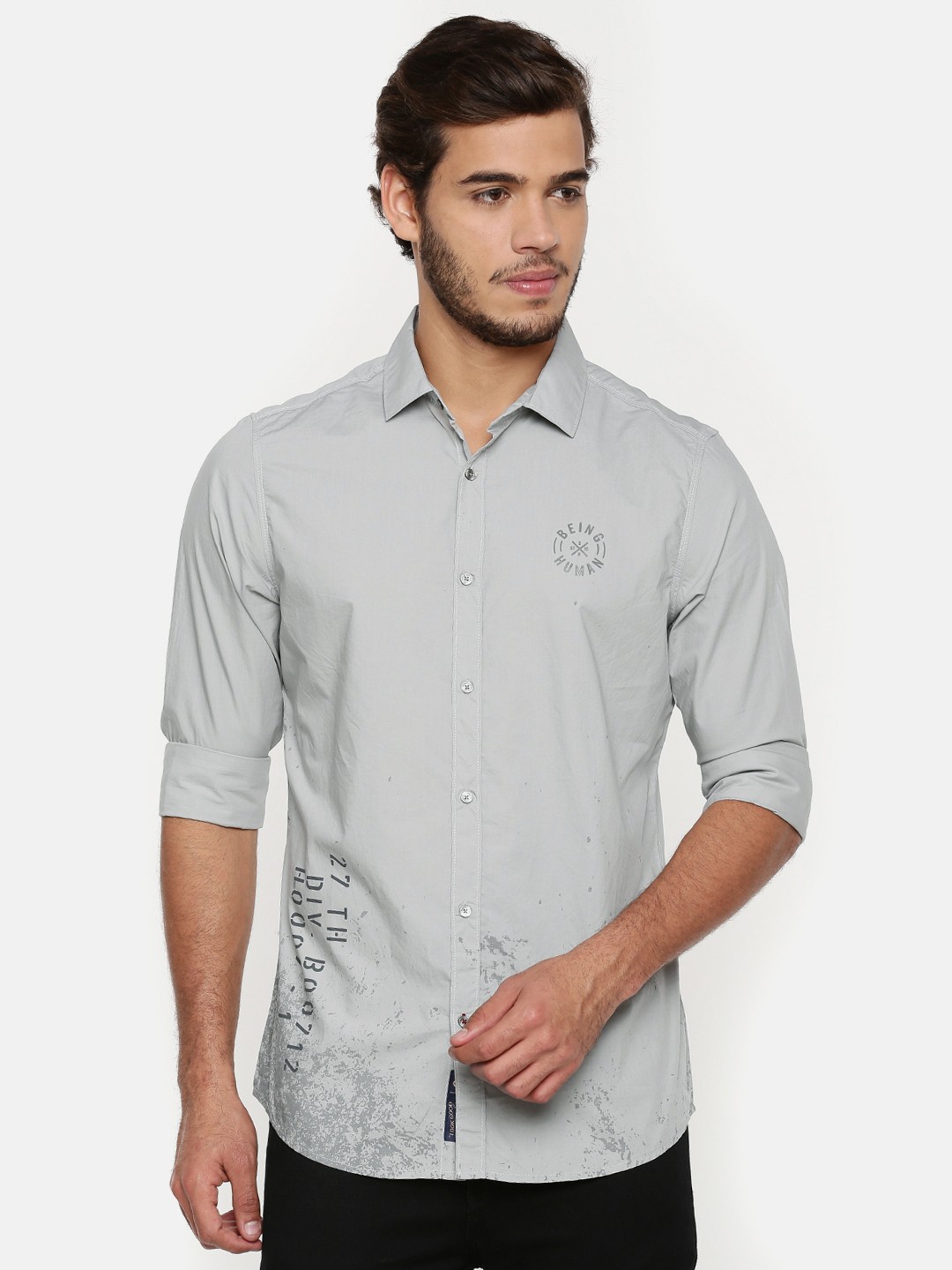 

Being Human Men Grey Slim Fit Printed Casual Shirt
