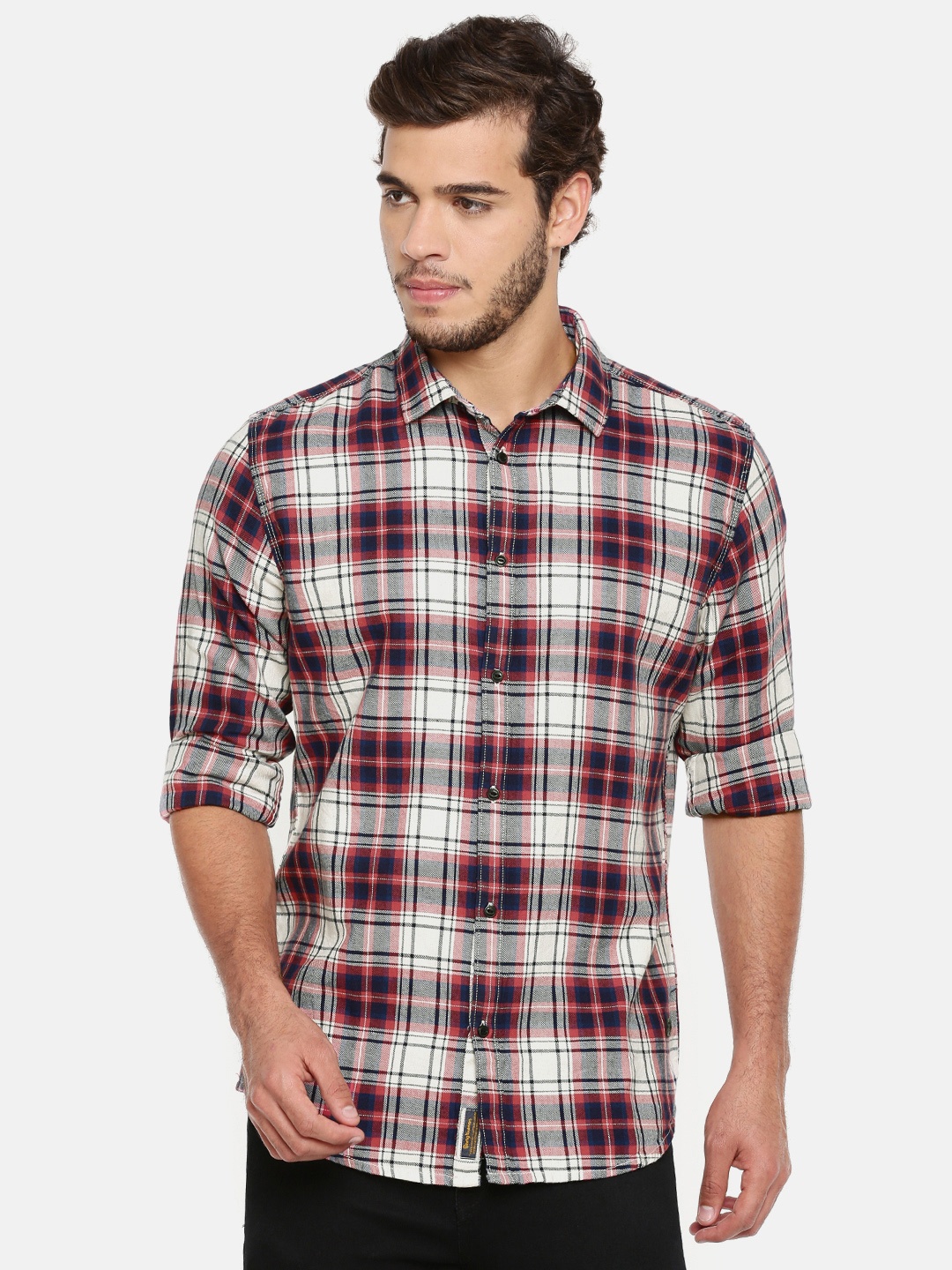 

Being Human Men Red & Off-White Oversized Fit Checked Casual Shirt