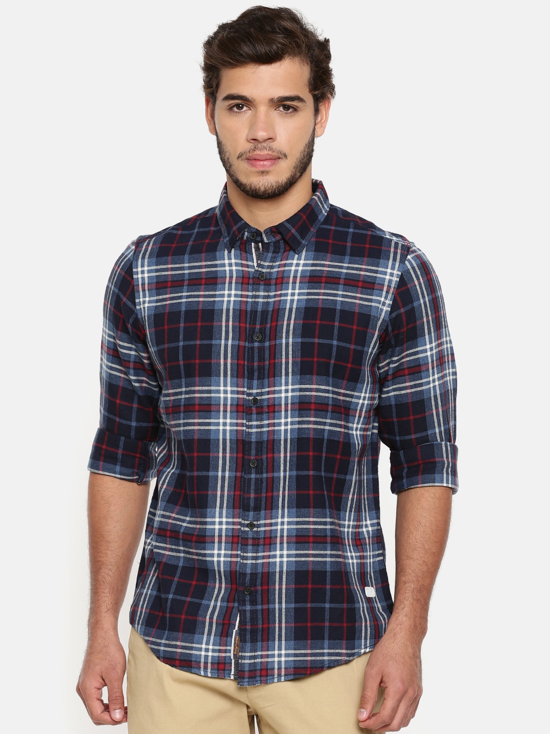 

Being Human Men Blue & Red Regular Fit Checked Casual Shirt