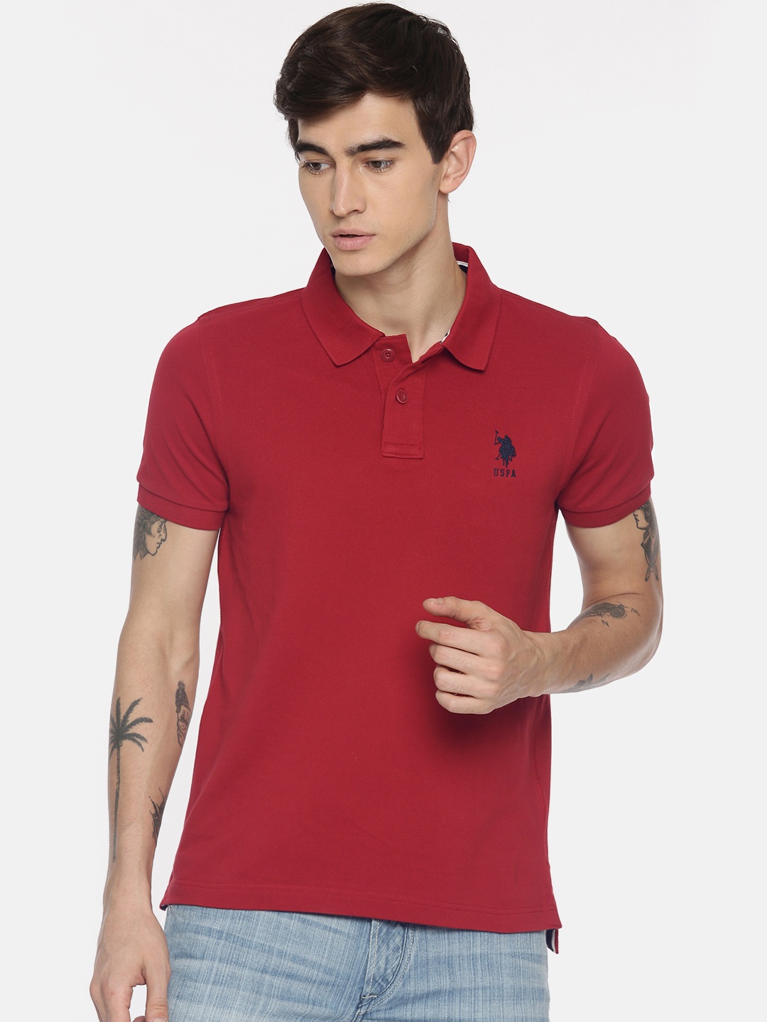 

U.S. Polo Assn. Men Red Solid Polo Collar T-shirt