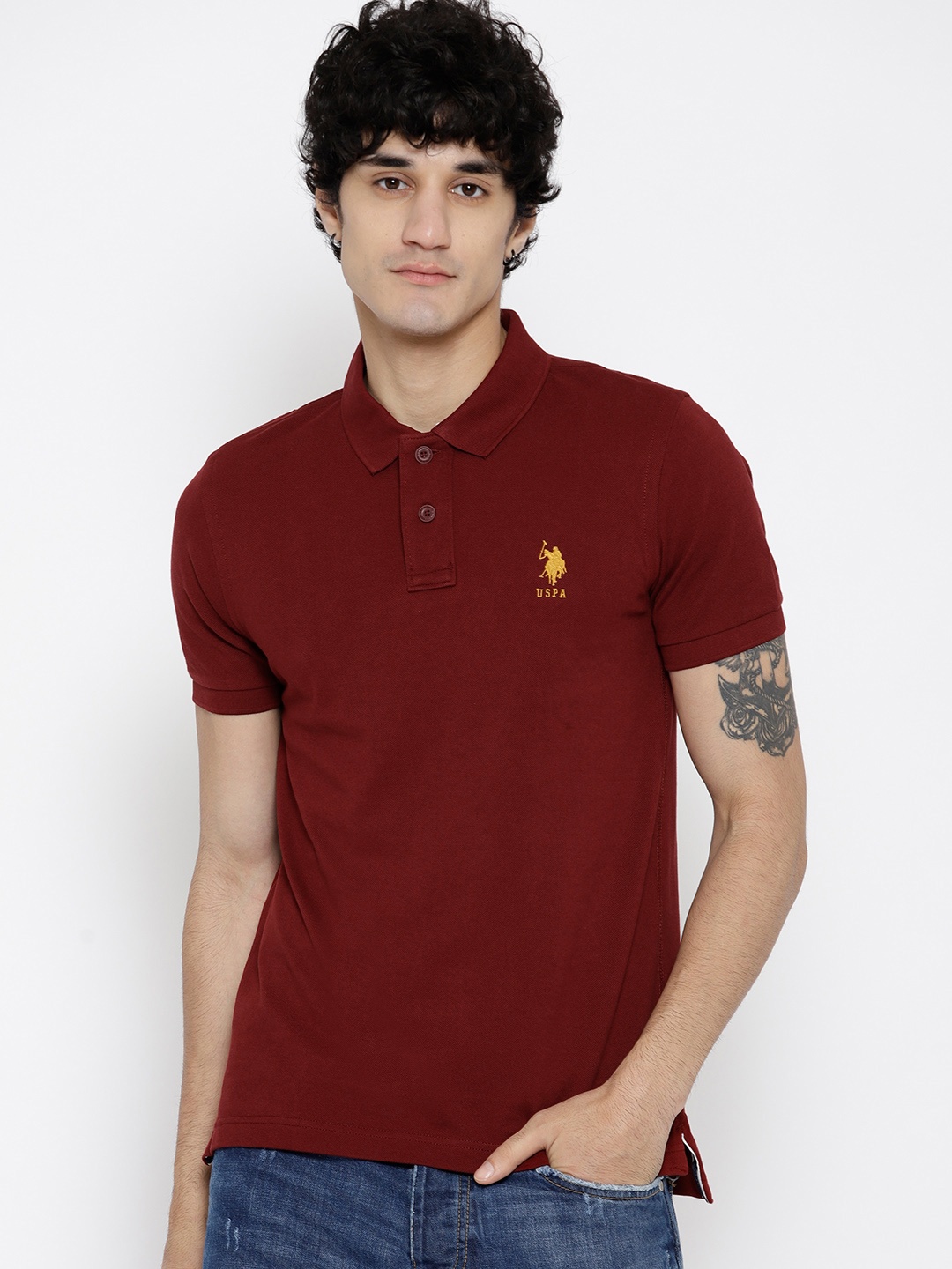 

U.S. Polo Assn. Men Maroon Solid Polo Collar T-shirt