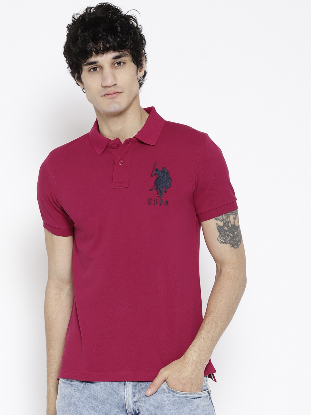 

U.S. Polo Assn. Men Red Solid Polo Collar T-shirt