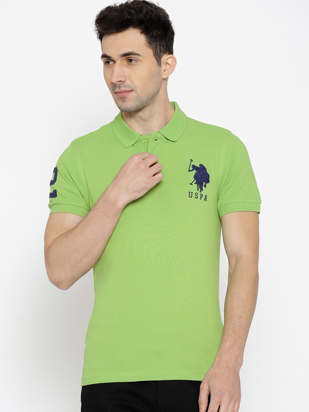 

U.S. Polo Assn. Men Green Solid Polo Collar T-shirt
