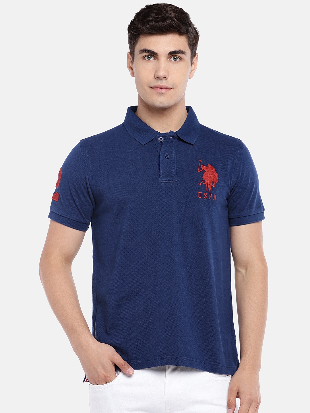 

U.S. Polo Assn. Men Navy Blue Solid Polo Collar T-shirt