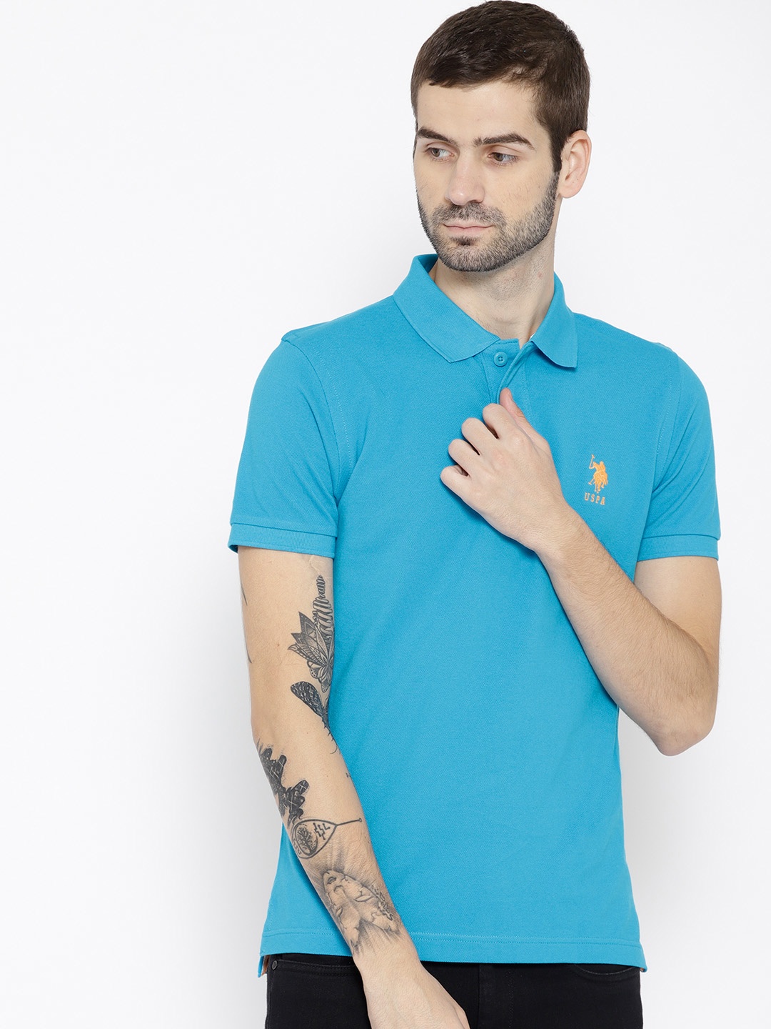 

U.S. Polo Assn. Men Blue Solid Polo Collar T-shirt