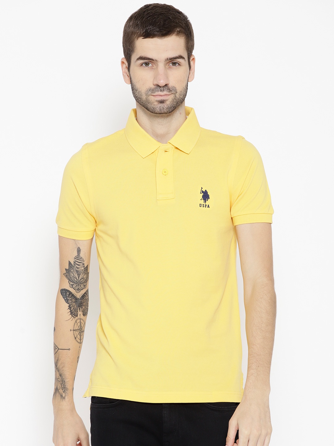 

U.S. Polo Assn. Men Yellow Solid Polo Collar T-shirt