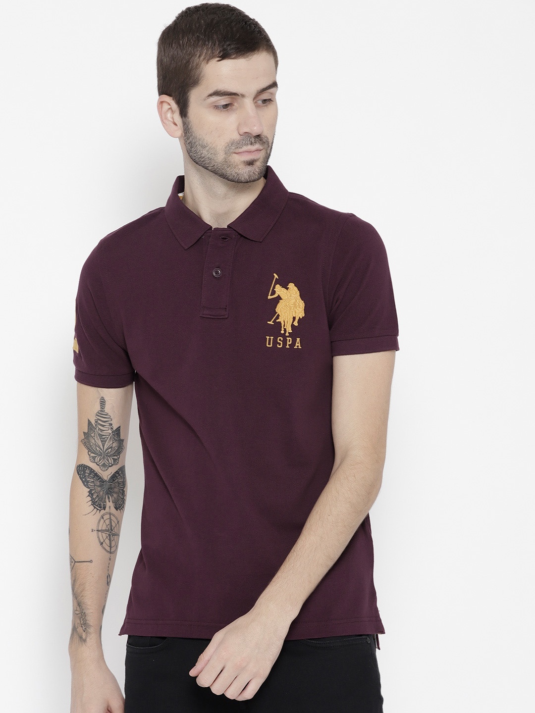 

U.S. Polo Assn. Men Burgundy Solid Polo Collar T-shirt