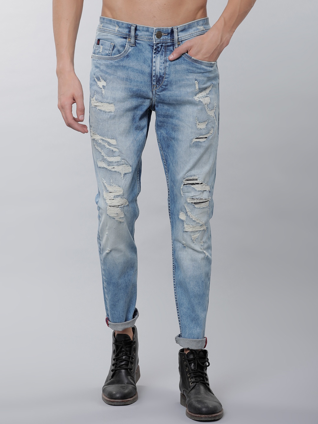 

LOCOMOTIVE Men Blue Tapered Fit Mid-Rise Mildly Distressed Stretchable Jeans