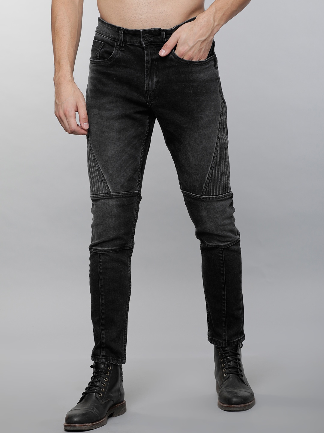 

LOCOMOTIVE Men Black Tapered Fit Mid-Rise Clean Look Stretchable Jeans