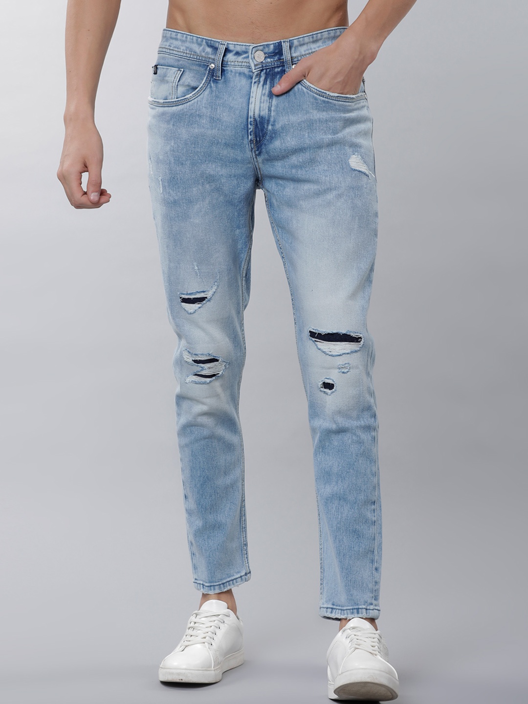 

LOCOMOTIVE Men Blue Tapered Fit Mid-Rise Low Distress Stretchable Jeans