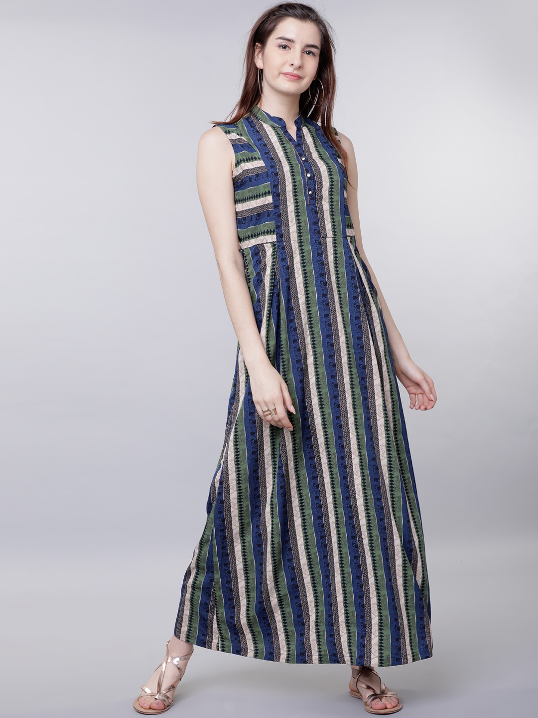 

Tokyo Talkies Women Blue Printed Maxi Dress