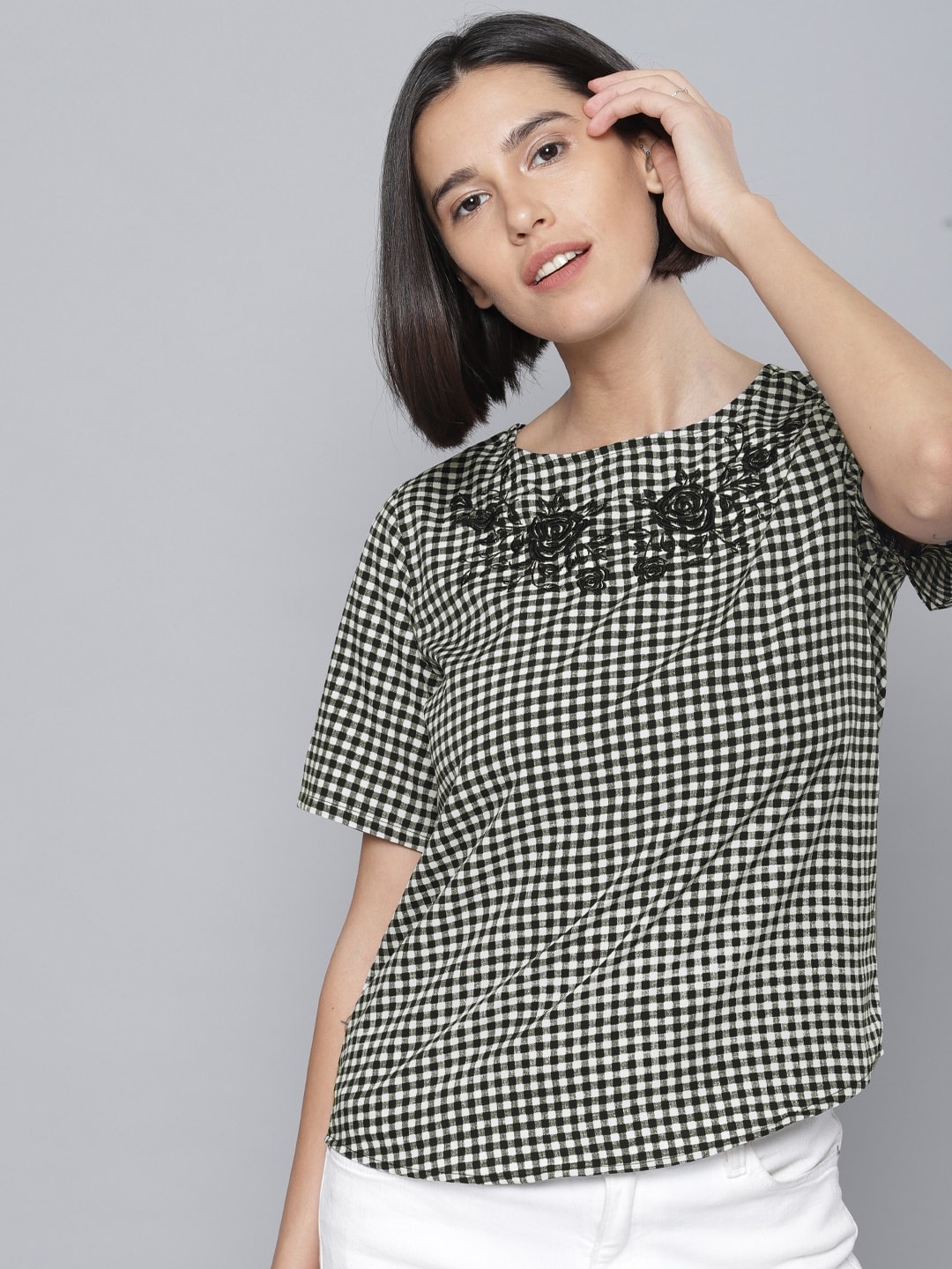 

Tokyo Talkies Women Black Checked Top