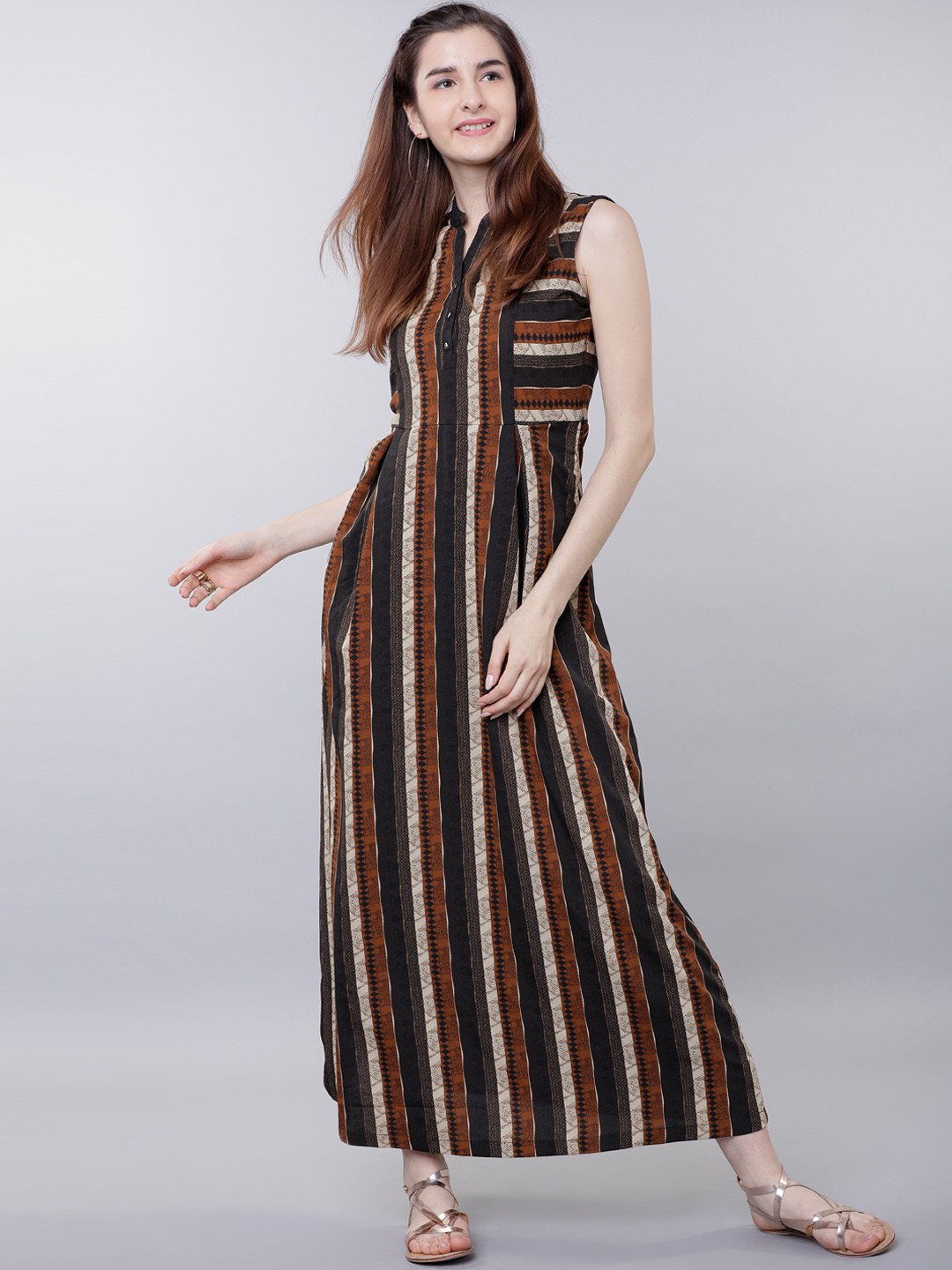 

Tokyo Talkies Women Brown Printed Maxi Dress