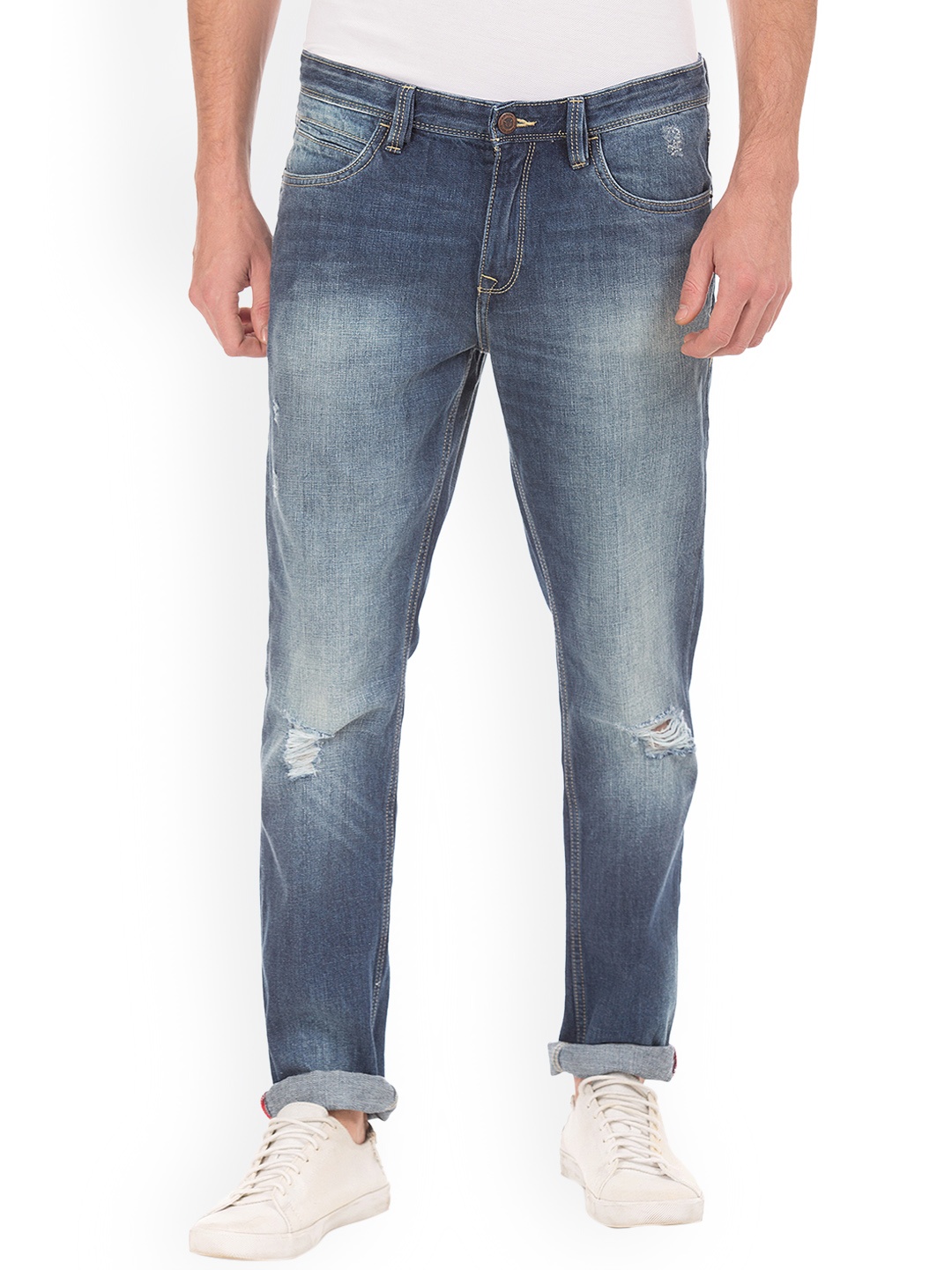 

Arrow Blue Jean Co. Men Blue Slim Fit Mid-Rise Low Distress Jeans