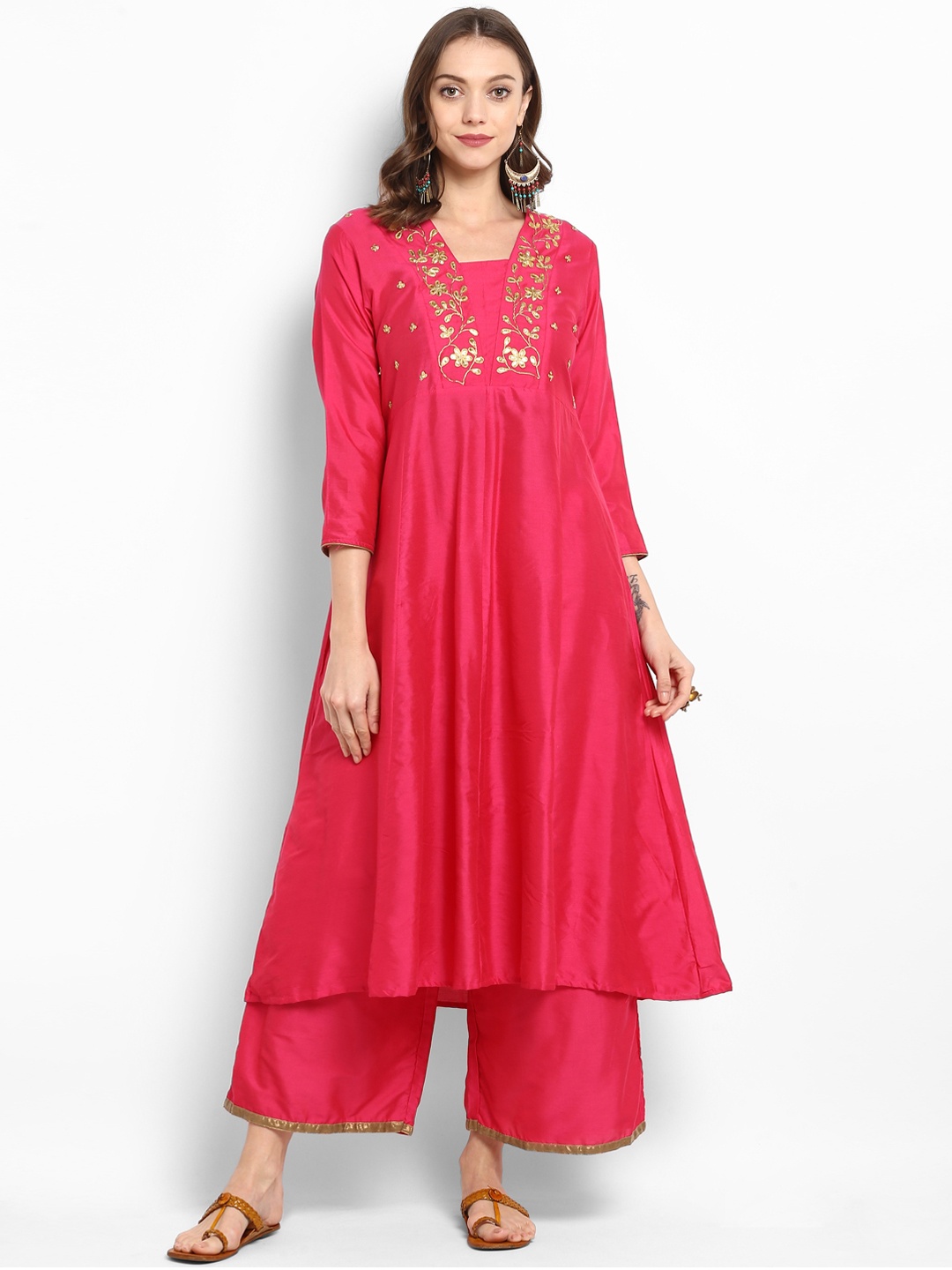 

Bhama Couture Women Pink Embroidered Kurta with Palazzos