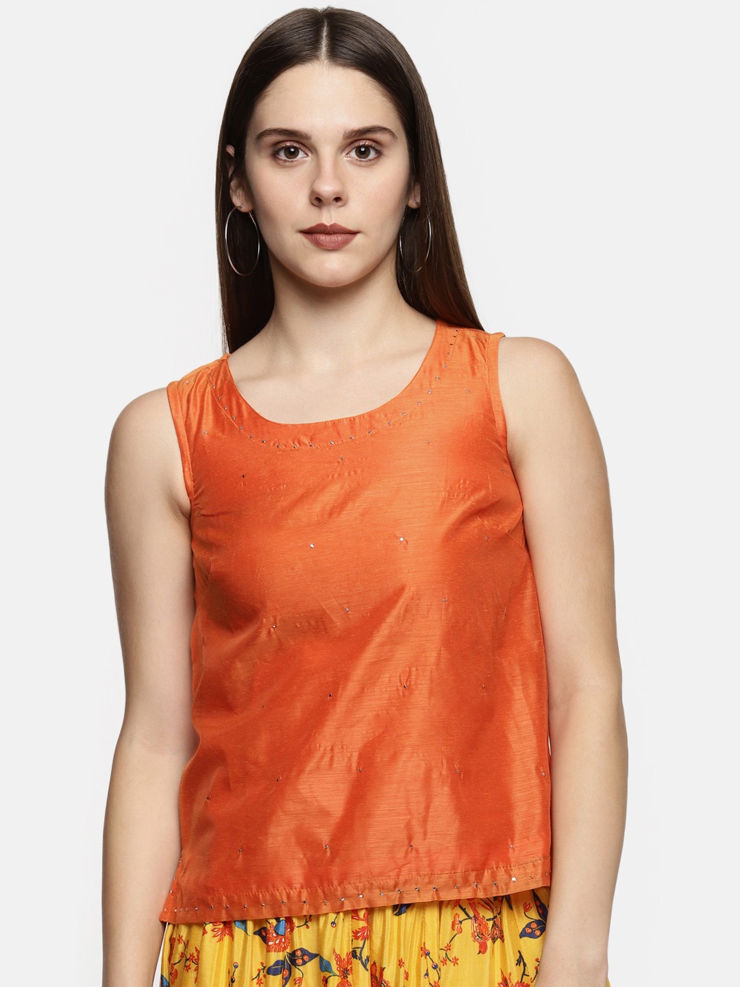 

AKKRITI BY PANTALOONS Women Orange Solid A-Line Top