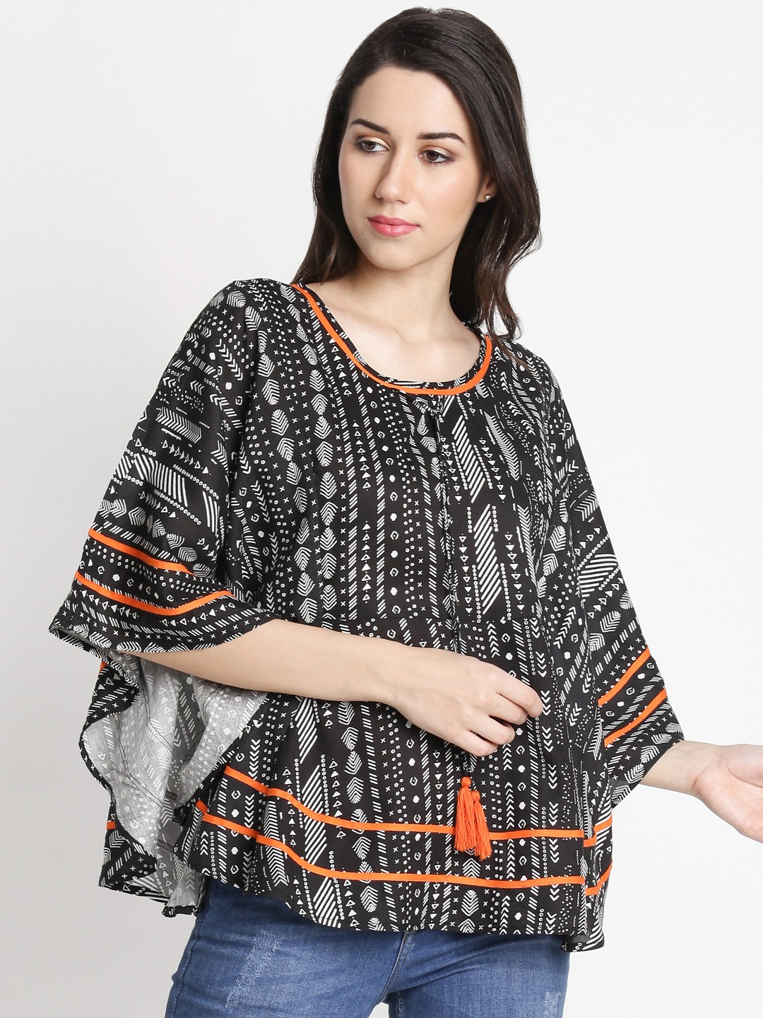 

AKKRITI BY PANTALOONS Women Black Printed Kaftan Top
