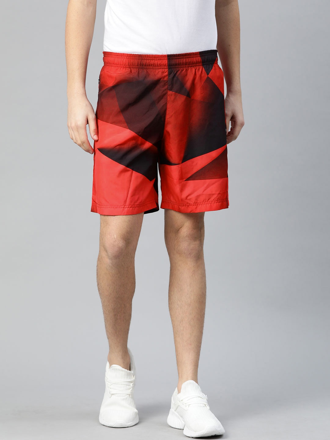 

Alcis Men Red & Black Abstract Printed Mid-Rise Regular Shorts