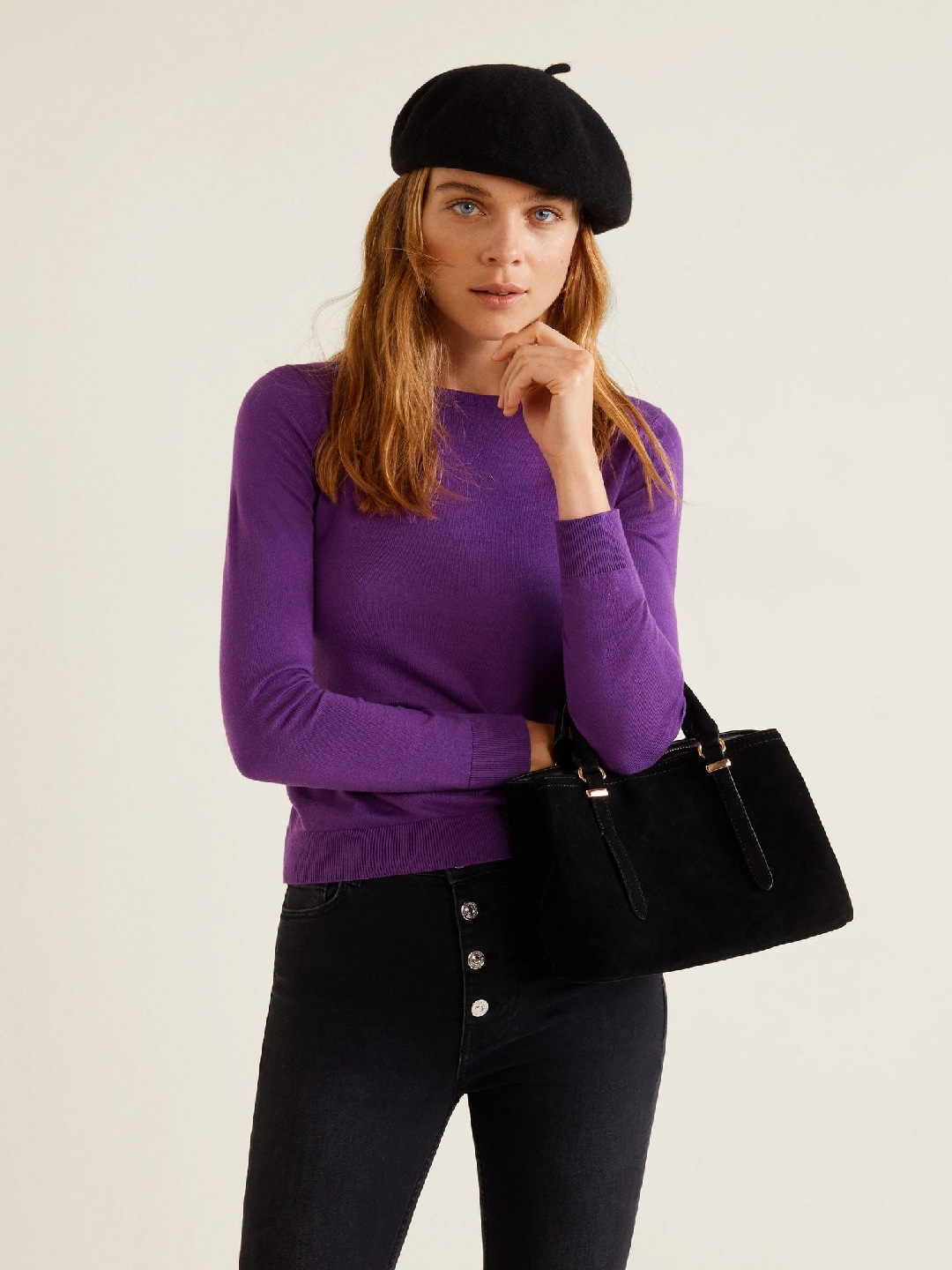 

MANGO Women Purple Solid Pullover Sweater