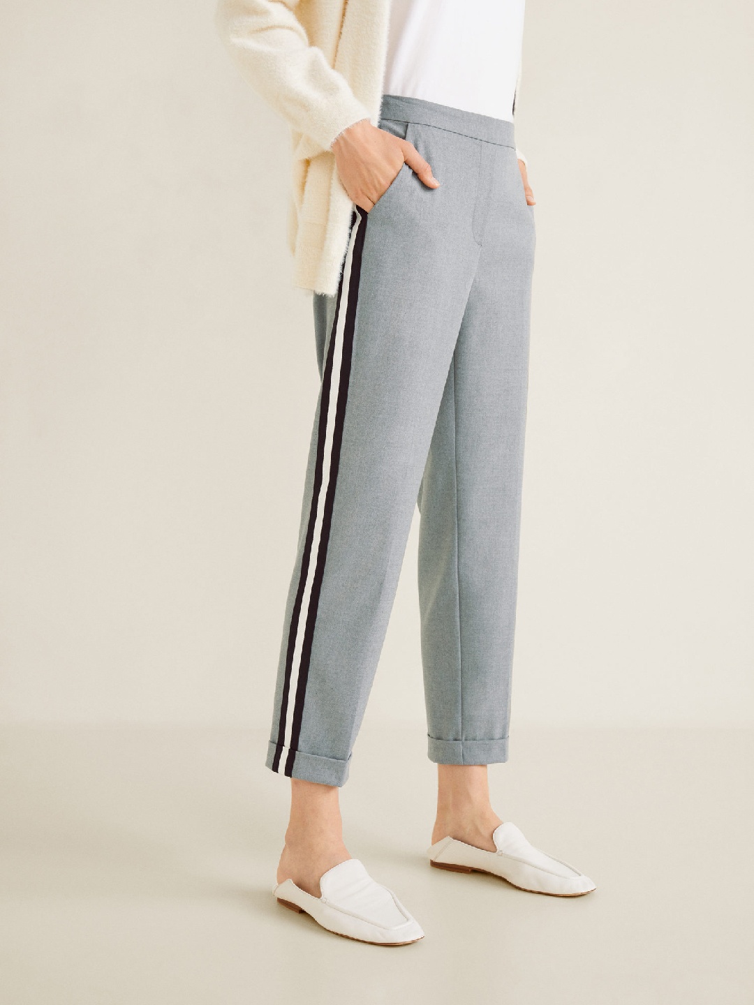 

MANGO Women Grey Regular Fit Solid Cigarette Trousers