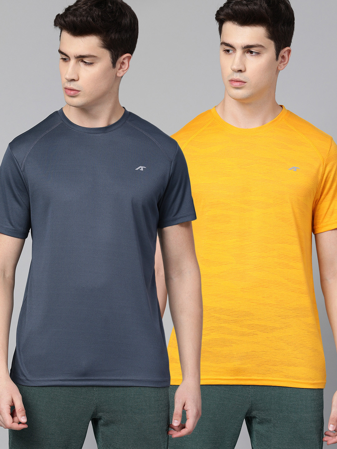 

Alcis Men Pack of Two Grey & Mustrad Yellow Round Neck T-shirt