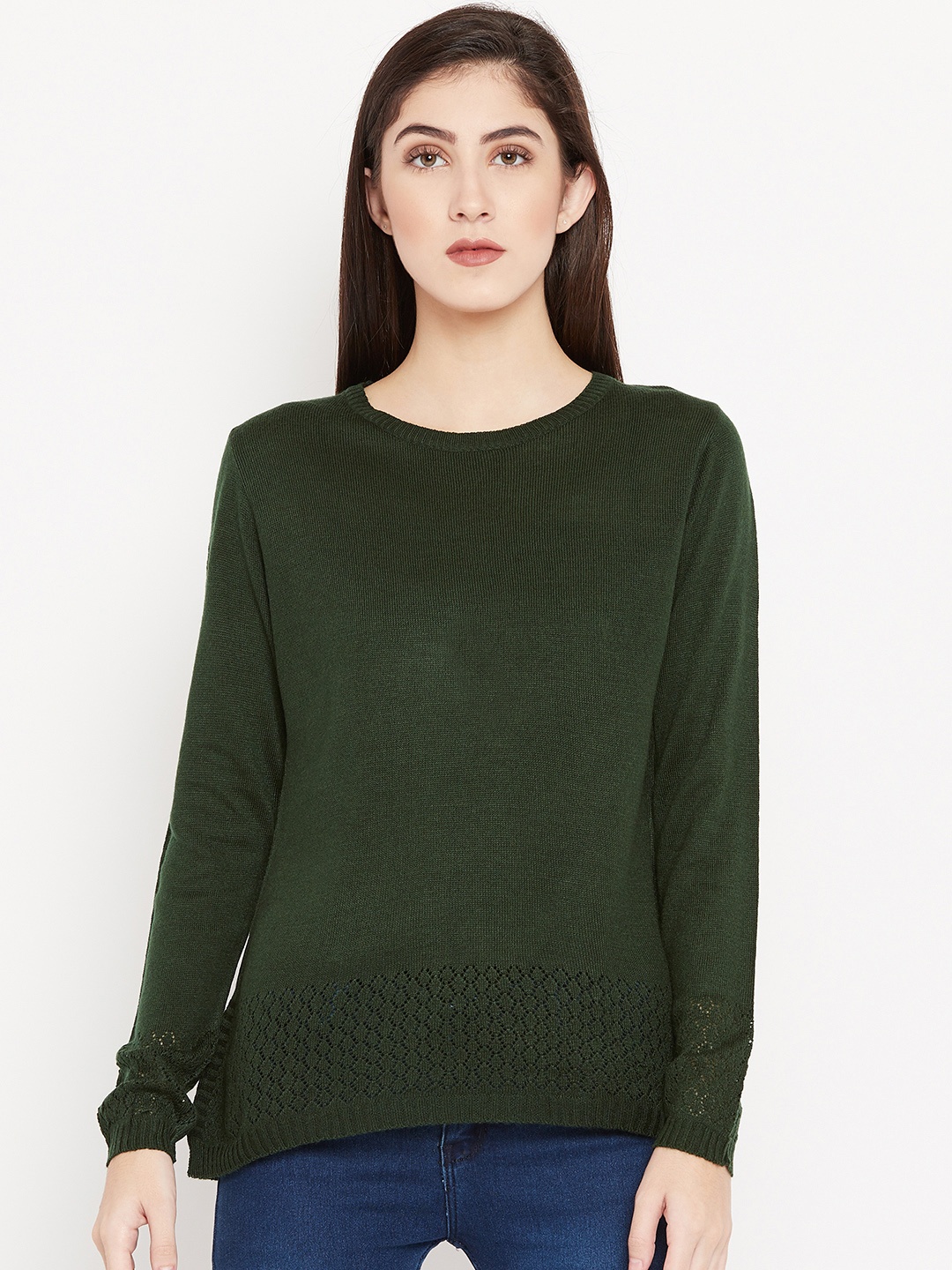 

Cayman Women Green Solid Woollen Pullover