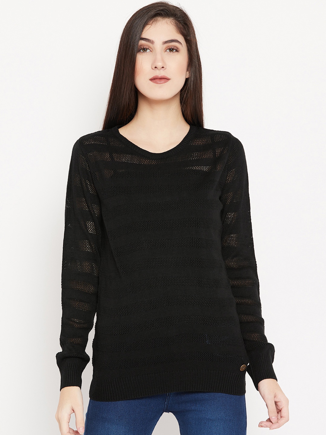 

Cayman Women Black Woollen Open Knit Pullover