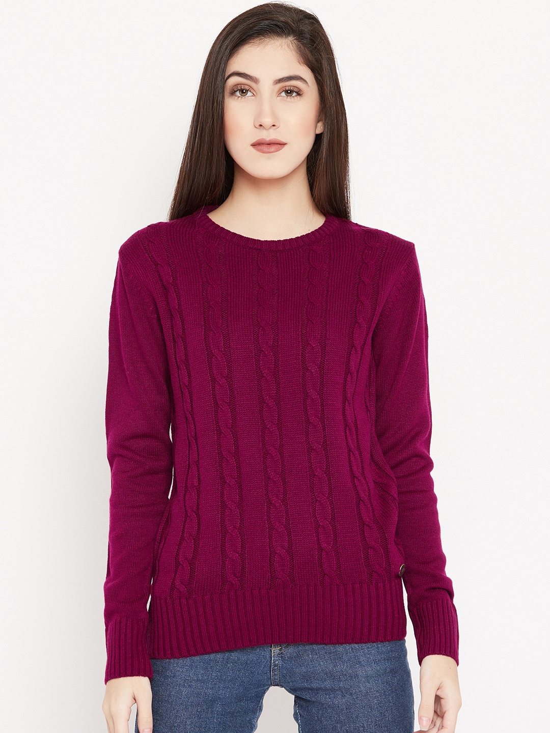 

Cayman Women Magenta Woollen Cable Knit Pullover