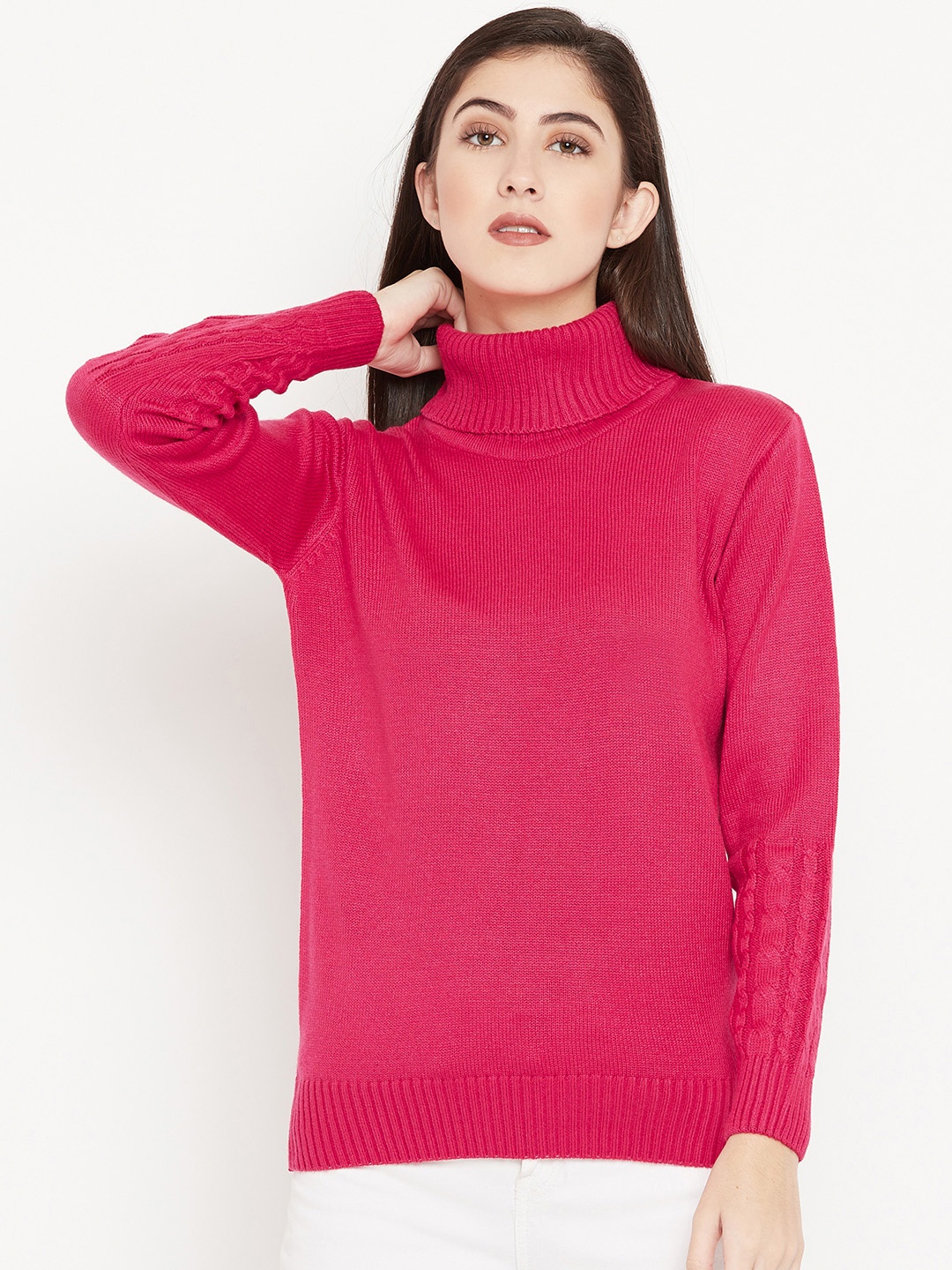 

Cayman Women Pink Woollen Solid Pullover
