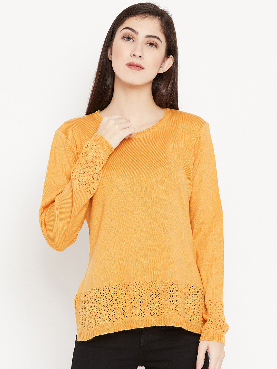 

Cayman Women Mustard Yellow Solid Woollen Pullover