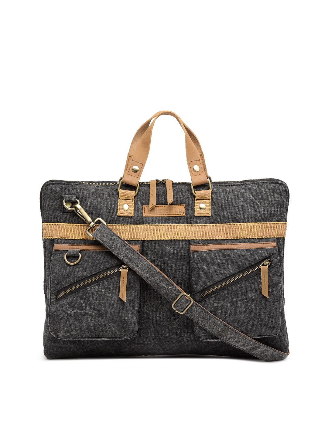 

The House of Tara Unisex Grey Melange & Brown Solid Laptop Bag