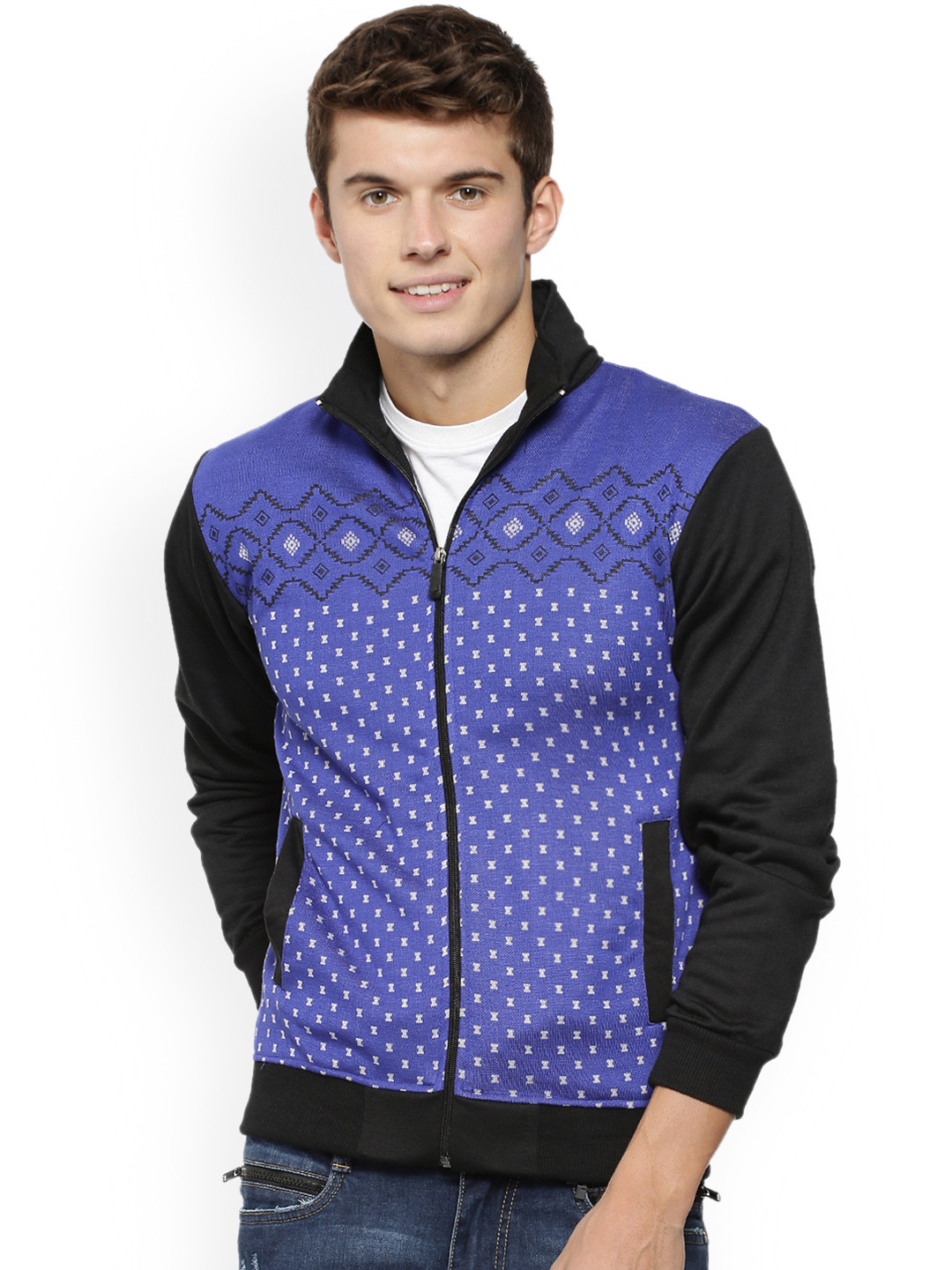 

Campus Sutra Men Blue & Black Self Design Sweatshirt