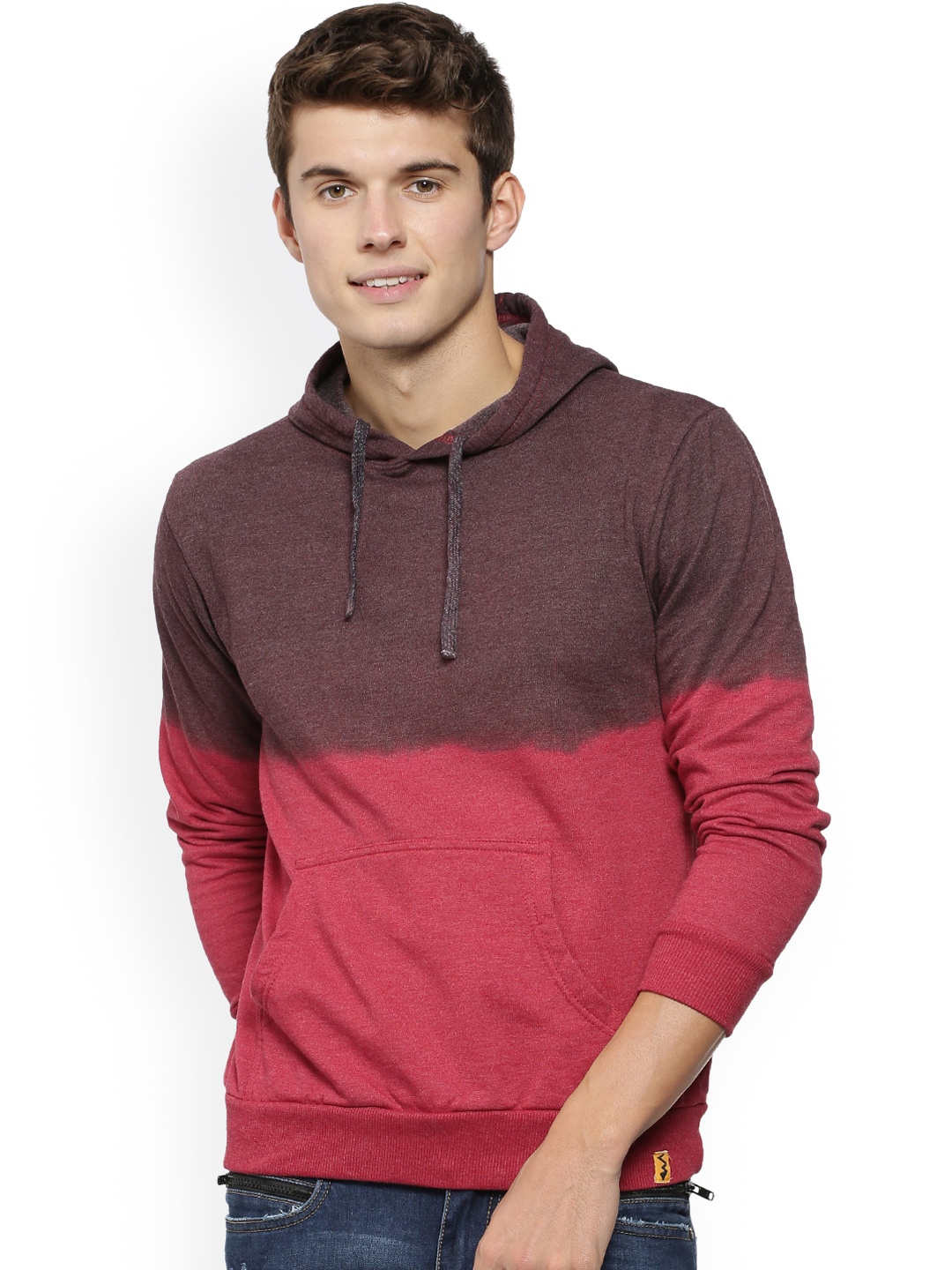 

Campus Sutra Men Maroon & Brown Colourblocked Hooded Sweatshirt